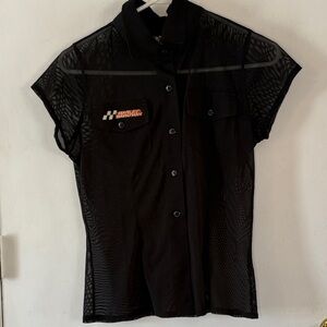 Harley Davidson black sheer mesh short sleeve button down shirt Size Small